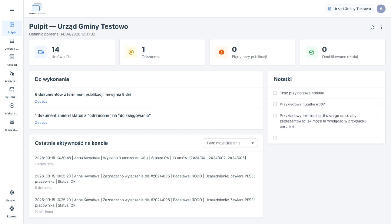 Podgląd aplikacji CRU